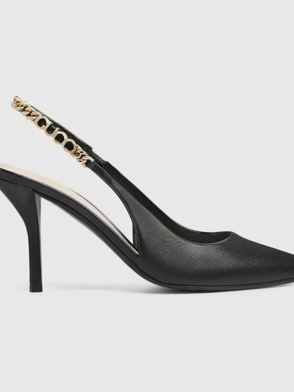NEW $1150 GUCCI SIGNORIA Pointed Toe Slingback Pump Shoe Black Leather SZ 40